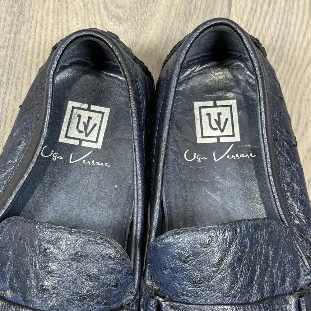 Ugo Vasare Drake Genuine Ostrich Men's Blue Driving Shoes Size 12  Italy